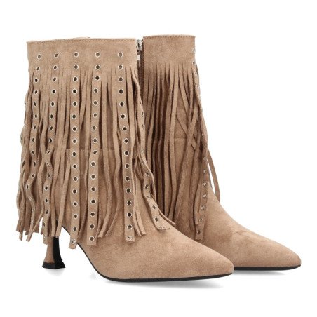 Botas tacón fino flechos y tachuelas de mujer color kaki S-5531