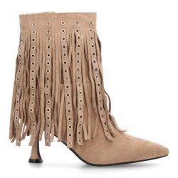 Botas tacón fino flechos y tachuelas de mujer color kaki S-5531
