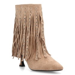 Botas tacón fino flechos y tachuelas de mujer color kaki S-5531