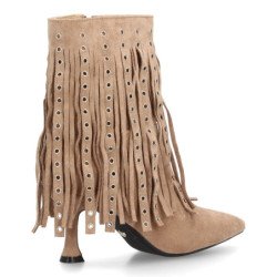 Botas tacón fino flechos y tachuelas de mujer color kaki S-5531