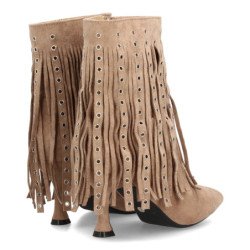 Botas tacón fino flechos y tachuelas de mujer color kaki S-5531