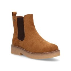 Botines planos estilo chelsea elegantes de mujer color camel