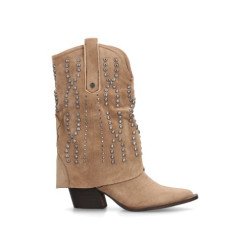 Botas camperas caña vuelta y tachuelas de mujer color beige
