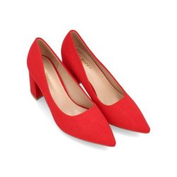 Zapatos de vestir tacón ancho color rojo de mujer