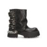 Botas estilo grunge comoda plataforma tachuelas y cadena de mujer color negro K-16