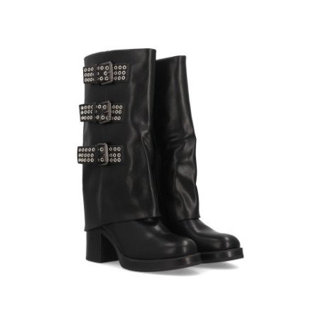 Botas tacón medio estilo motero tachuelas de mujer color negro K-29