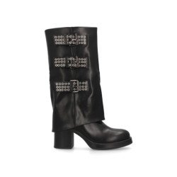 Botas tacón medio estilo motero tachuelas de mujer color negro K-29