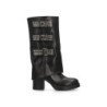 Botas tacón medio estilo motero tachuelas de mujer color negro K-29