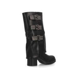 Botas tacón medio estilo motero tachuelas de mujer color negro K-29