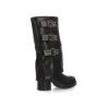 Botas tacón medio estilo motero tachuelas de mujer color negro K-29