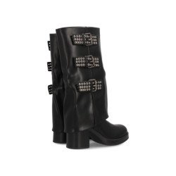 Botas tacón medio estilo motero tachuelas de mujer color negro K-29