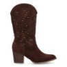 Botas camperas tacón medio calado floral de mujer color cafe A-5603