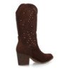 Botas camperas tacón medio calado floral de mujer color cafe A-5603