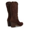 Botas camperas tacón medio calado floral de mujer color cafe A-5603