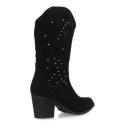 Botas camperas tacón medio calado floral de mujer color negro A-5603