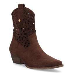 Botines camperos tacón medio calados de mujer color marron A-5747