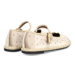 Merceditas planas y tachuelas de mujer color beige FB-5678