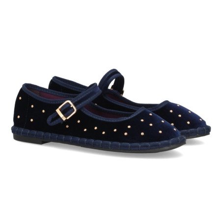 Merceditas planas y tachuelas de mujer color marino FB-5678