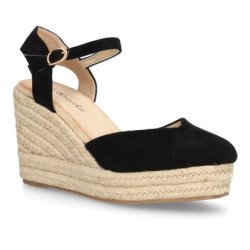 Sandalias de cuña en yute hebilla de mujer color negro JSZ330