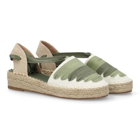 Sandalias planas en yute y lazo de mujer color verde MT-103
