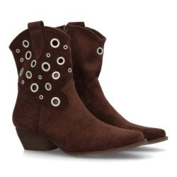 Botas camperas con ojales metalicos de mujer color cafe A-5748