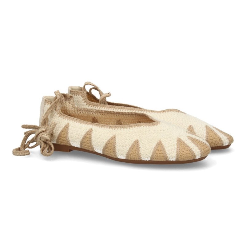 Bailarinas beige planas de mujer diseño lazos AW-5701