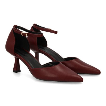 Zapatos de vestir color burdeos tacón comodo de mujer B-3369