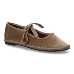 Merceditas terciopelo kaki planas lazos de mujer