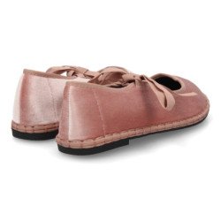 Merceditas terciopelo rosa planas lazos de mujer