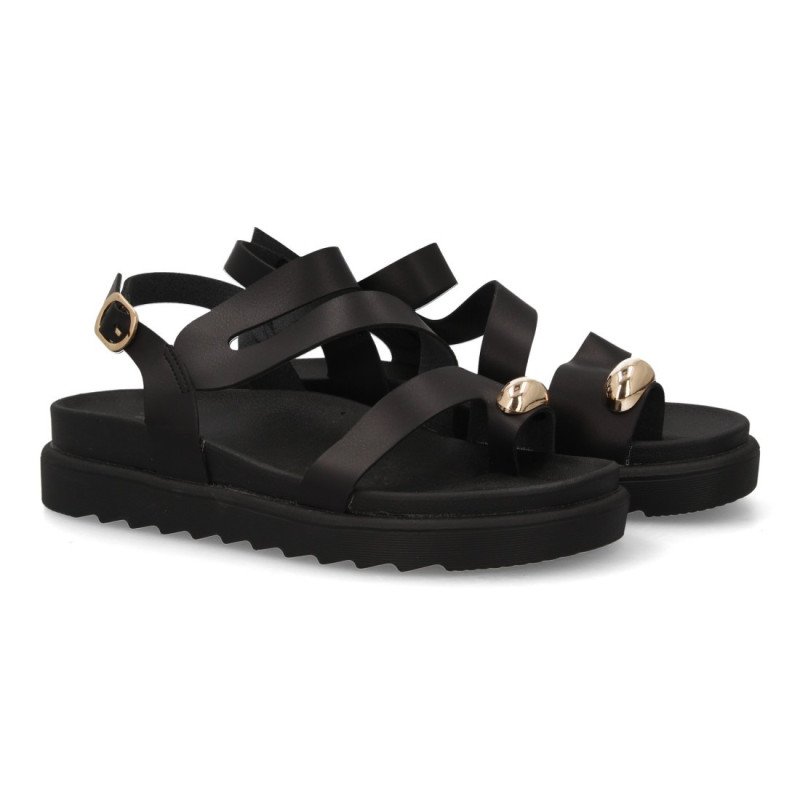 Sandalias de plataforma tiras mujer color negro AG-420
