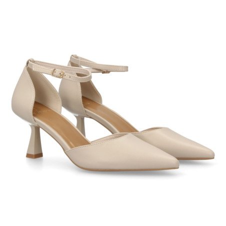 Zapatos de vestir tacon bajo elegante mujer color beige B-3369
