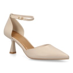 Zapatos de vestir tacon bajo elegante mujer color beige B-3369