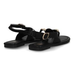 Sandalias planas hebilla de mujer color negro KK-1017