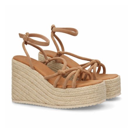 Sandalias de plataforma en yute tiras de mujer color kaki MT-129