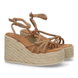 Sandalias de plataforma en yute tiras de mujer color kaki MT-129