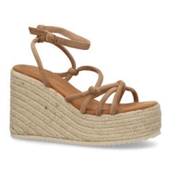 Sandalias de plataforma en yute tiras de mujer color kaki MT-129