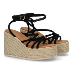 Sandalias de plataforma en yute tiras de mujer color negro MT-129