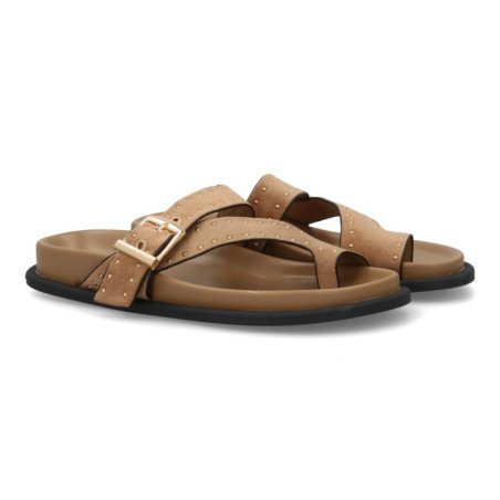 Sandalias planas tachuelas de mujer color kaki OH-576