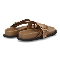 Sandalias planas tachuelas de mujer color kaki OH-576