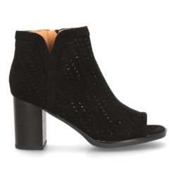 Botines calados tacon medio de mujer color negro VR2-011
