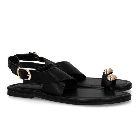 Sandalias planas hebilla de mujer color negro KK-1017