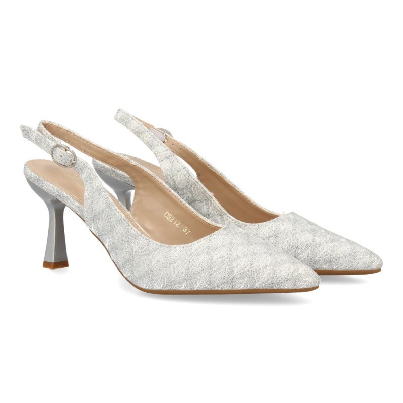 Zapatos plateados destalonados de vestir tacon medio de mujer C5212