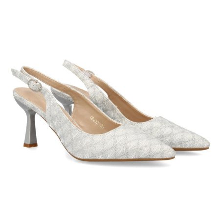 Zapatos plateados destalonados de vestir tacon medio de mujer C5212