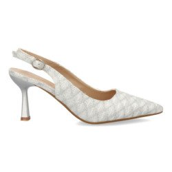 Zapatos plateados destalonados de vestir tacon medio de mujer C5212
