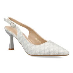 Zapatos plateados destalonados de vestir tacon medio de mujer C5212