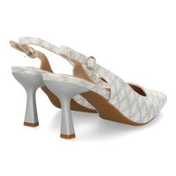 Zapatos plateados destalonados de vestir tacon medio de mujer C5212
