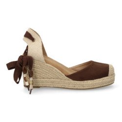 Sandalias de cuña en yute comodas de mujer lazos color marron cafe CF-5768