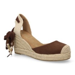 Sandalias de cuña en yute comodas de mujer lazos color marron cafe CF-5768