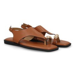 Sandalias planas elegantes de mujer color camel DD272