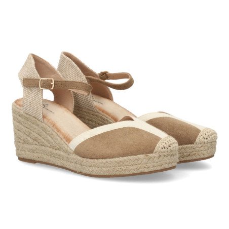 Sandalias de cuña en yute hebilla de mujer color kaki TF2913